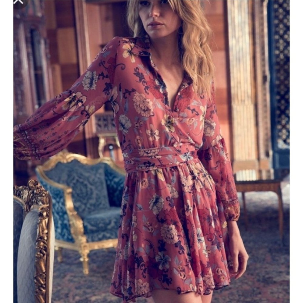 MISA Los Angeles Serina Floral Mini Dress Women's M Pink Blue Boho Georgette